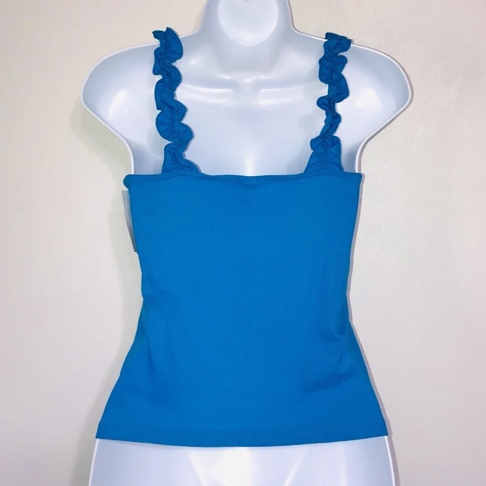 BP High Ruffle Strap Tank Blue Small - Picture 2 of 4